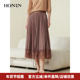 HONRN 红人百褶长裙子a字显瘦蕾丝网纱拼接半身裙女春秋HH11OQ603