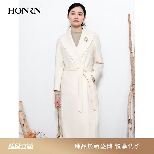 HONRN/红人系带山羊绒羊毛呢大衣