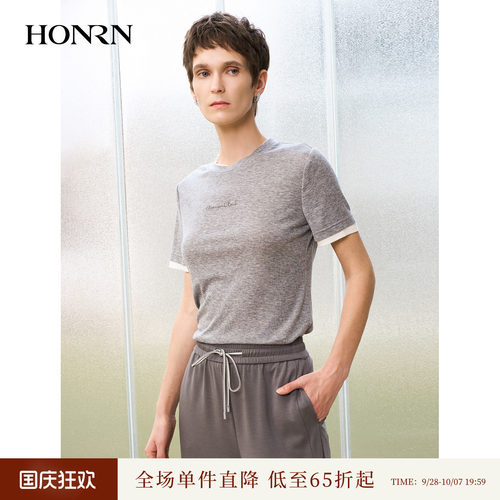 商场同款HONRN/红人短袖柔软轻薄透气质感上衣针织女夏HL22SY095