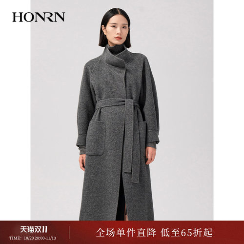 HONRN/红人羊驼毛立领双面尼大衣