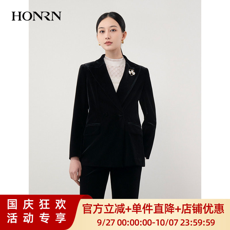 HONRN/红人套装长袖丝绒西装外套