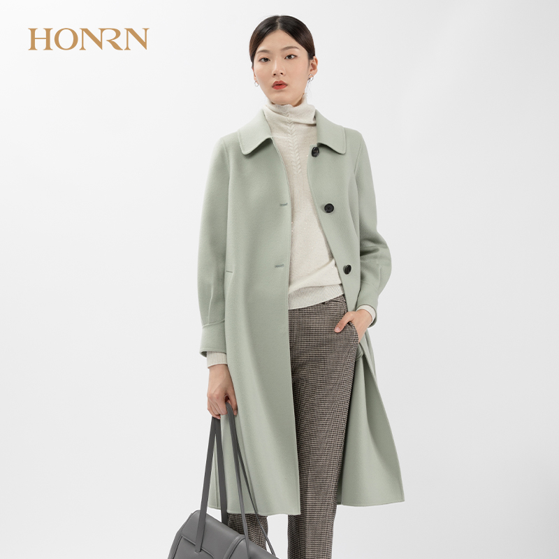HONRN/红人秋冬女士羊毛大衣100纯羊毛双面呢子外套中长款显瘦_虎窝淘