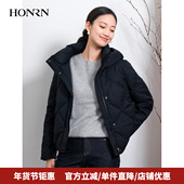 HONRN HK59YR030 冬季 红人轻薄短款 立领连帽白鸭绒羽绒服外套女款