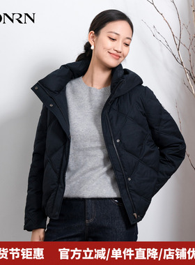 HONRN/红人轻薄短款立领连帽白鸭绒羽绒服外套女款冬季HK59YR030