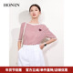 HONRN 红人桑蚕丝真丝棉混纺条纹圆领针织衫 上衣女春秋HI11OM540