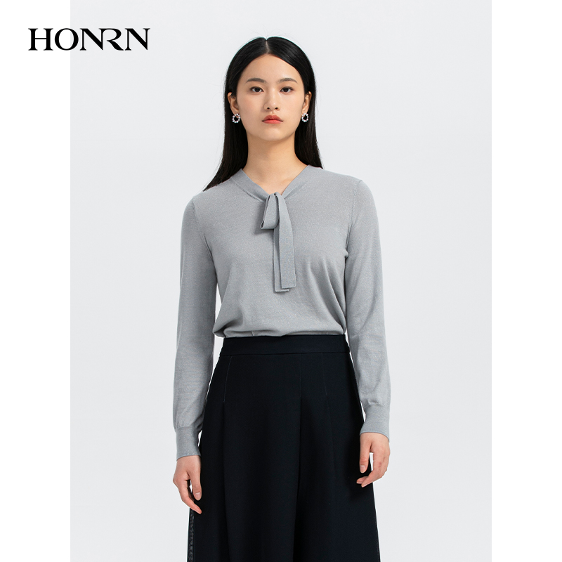 HONRN/红人v领套头针织衫上衣