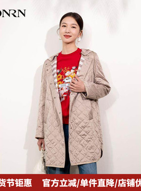 HONRN/红人休闲可拆卸连帽轻薄夹棉外套女春秋中长款HI11MA500