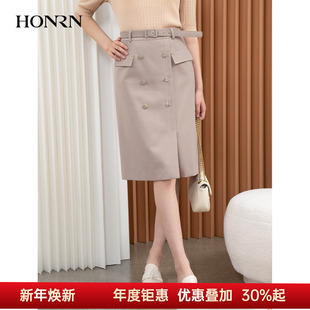 HONRN a字裙子垂坠感半身裙女春秋HI33OQ511 红人优雅显瘦中长款