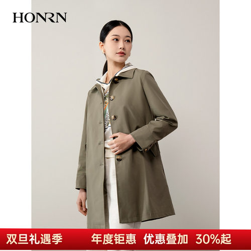 HONRN/红人衬衣领中长款风衣外套