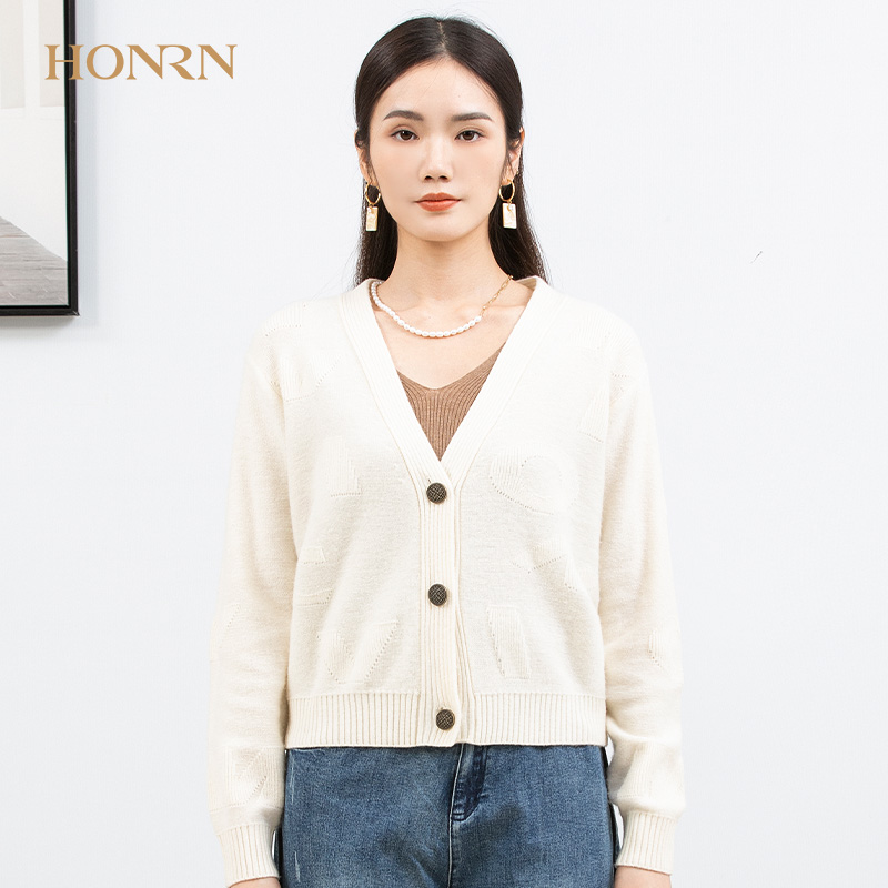 HONRN/红人v领针织衫开衫