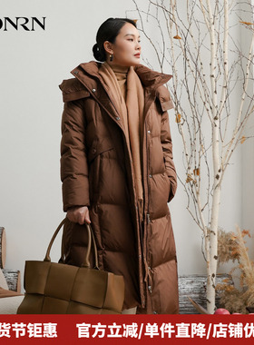 HONRN/红人休闲立领长款连帽鸭绒羽绒服保暖外套女冬季HK59YR003