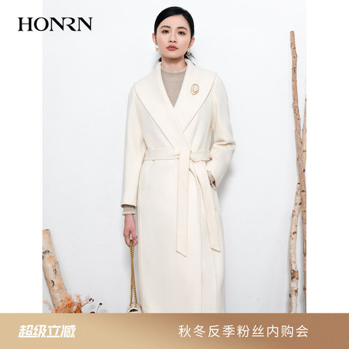 HONRN/红人系带山羊绒羊毛呢大衣