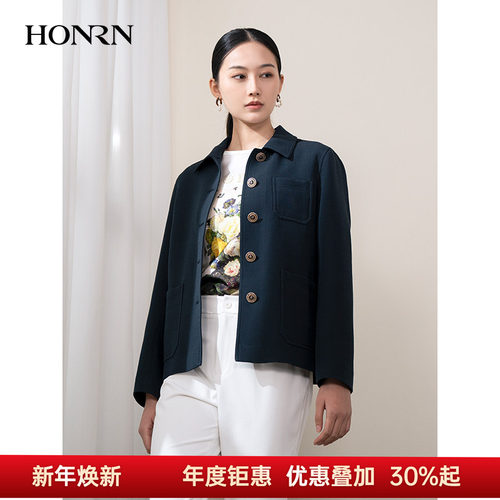 HONRN/红人短款绵羊毛桑蚕丝外套