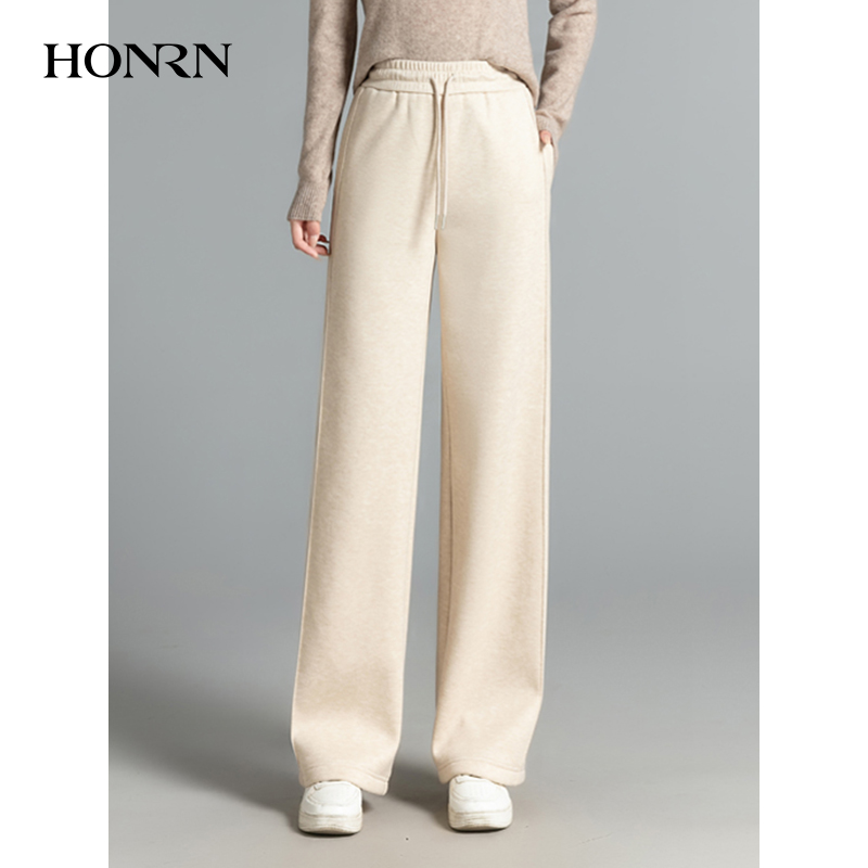 HONRN/红人系带直筒阔腿休闲裤