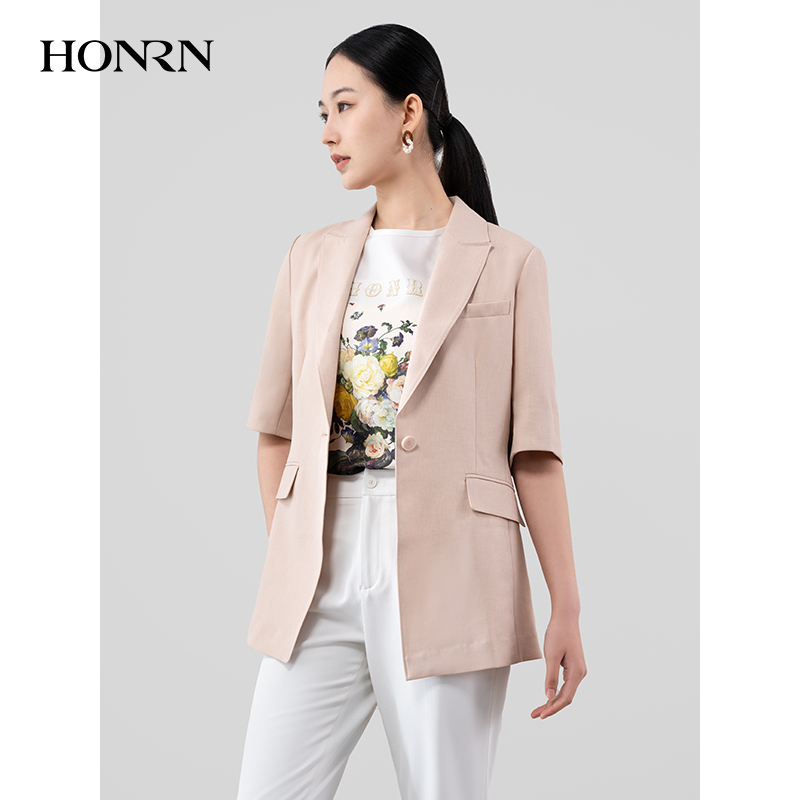 HONRN/红人休闲春夏薄款修身显瘦西服西装外套上衣女HH22OS449