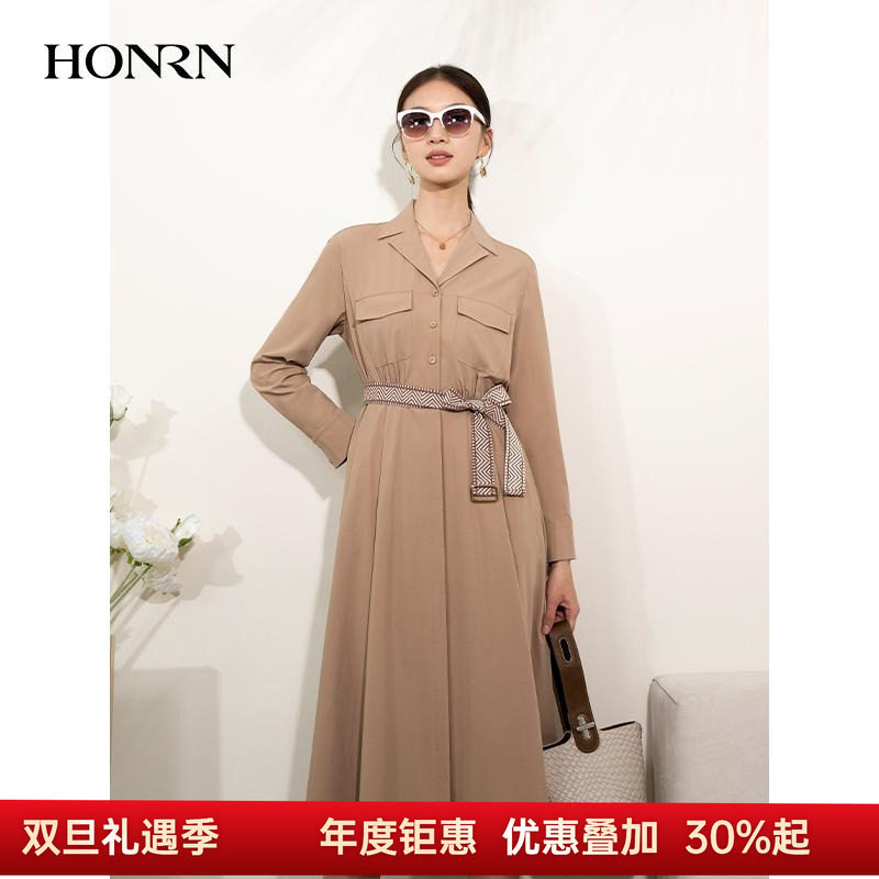 HONRN/红人收腰连衣裙式风衣外套