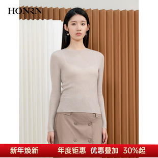 圆领套头羊毛针织衫 显瘦长袖 上衣女春秋HI33OM018 红人修身 HONRN
