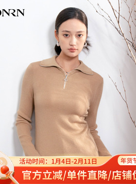 HONRN/红人修身半拉链翻领长袖羊毛衣针织衫上衣女秋冬HI55OM652