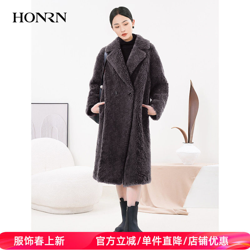 HONRN/红人中长款宽松显瘦气质羊毛呢子大衣外套女秋冬HJ59OD146
