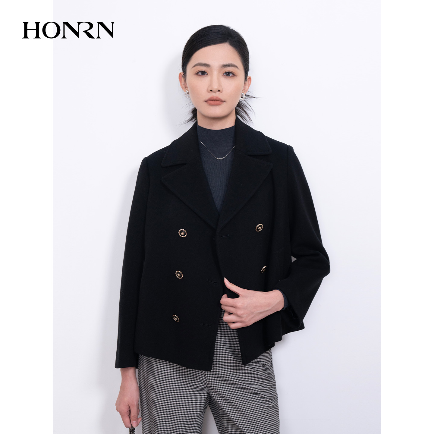 HONRN/红人短款山羊绒羊毛呢大衣