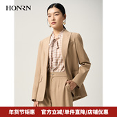 羊毛呢混纺一粒扣西装 HONRN 红人气质修身 外套女春秋HJ11OS910