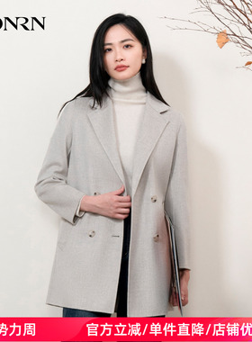 HONRN/红人气质显瘦西装领双面羊毛呢子大衣外套女秋冬HI55OD492