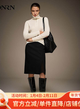 HONRN/红人修身显瘦翻领高领羊毛衣针织衫上衣女春秋款HI55OM652