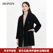 HONRN 红人气质中长款 山羊绒绵羊毛呢子大衣外套女秋冬HG55OD956