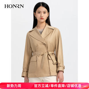 HONRN 风衣外套女春秋HH33OF362 红人休闲气质系带收腰显瘦短款