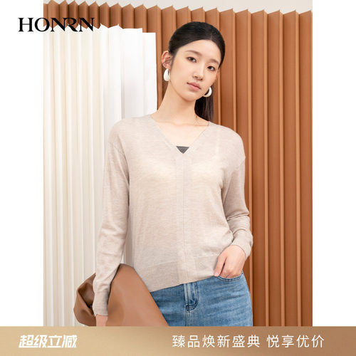 HONRN/红人长袖v领羊毛衫针织衫