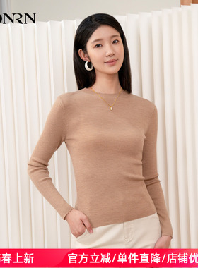 HONRN/红人修身圆领套头长袖绵羊毛针织衫上衣女春秋HI33OM134