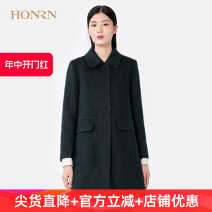 HONRN 红人质感驼绒马海毛羊毛呢子大衣女秋冬中长款 宽松外套显瘦