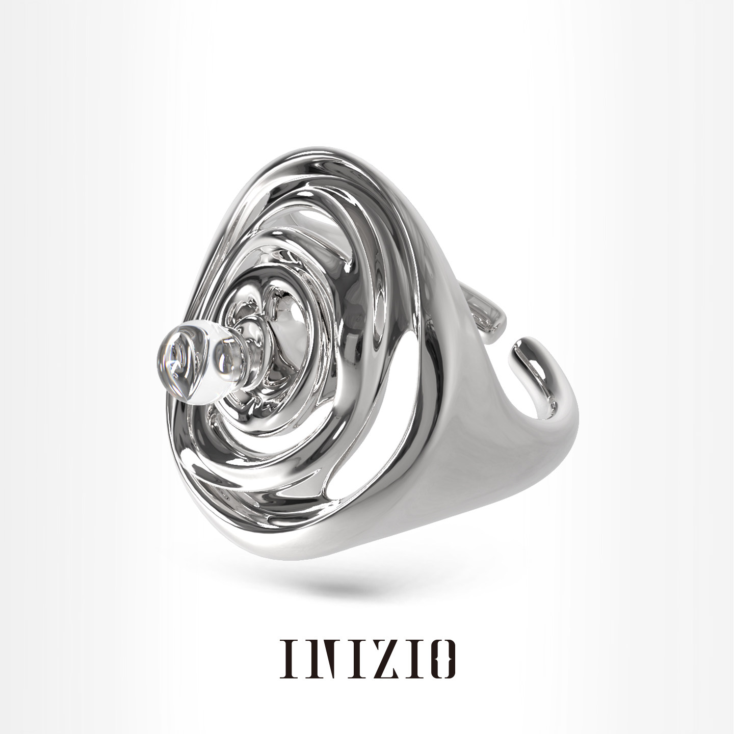 INIZIO 若水涟漪戒指天然白水晶原创设计小众高级感气质开口戒新
