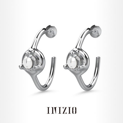 INIZIO 灵露系列 新品C型耳环白水晶镀金原创设计小众高级感耳饰
