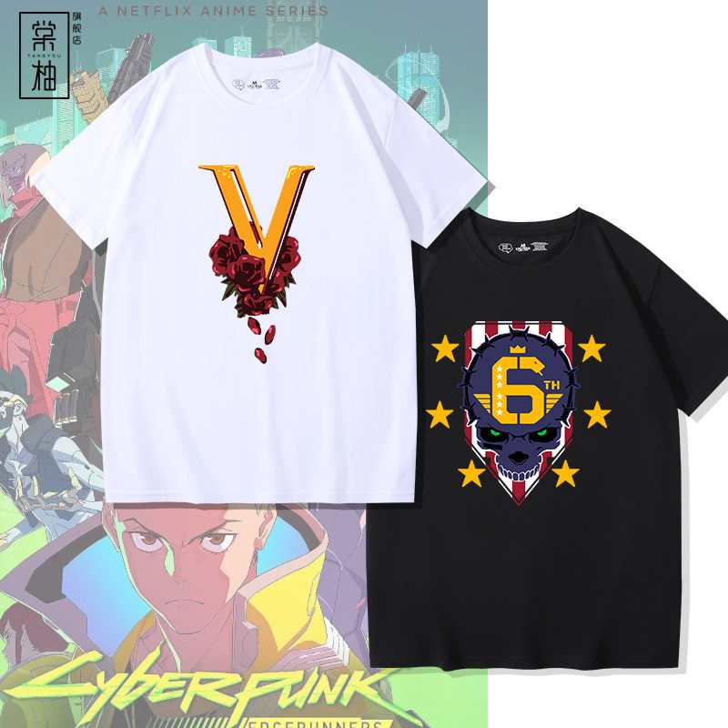 日系复古赛博朋克边缘行者角色T恤游戏动漫周边男女宽松休闲短袖