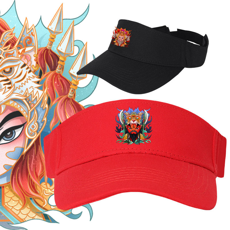 空顶帽男女同款户外遮阳帽三国五虎上将关羽张飞印花休闲运动帽