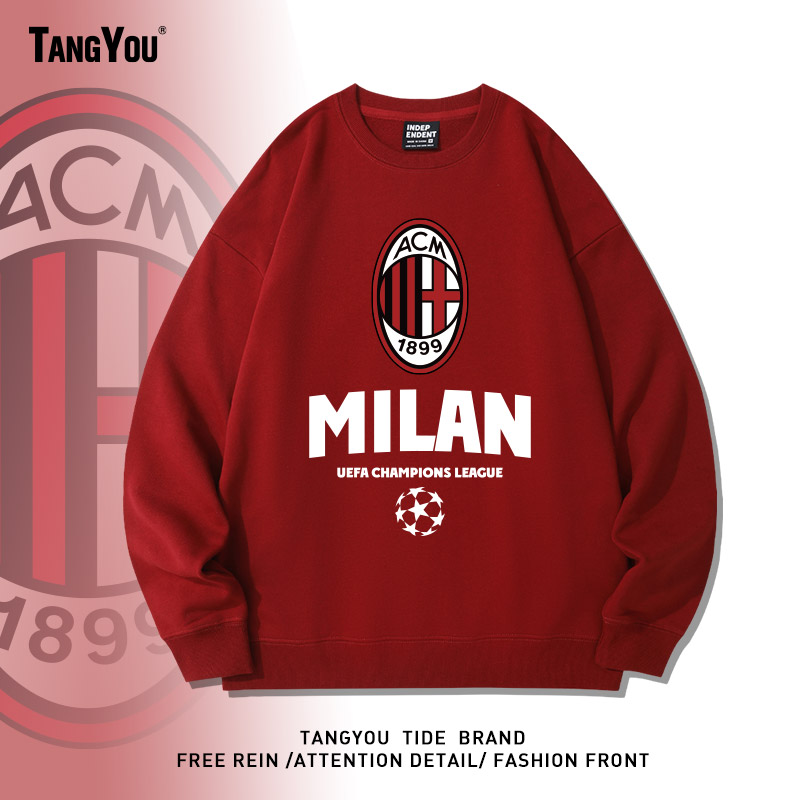 AC米兰训练出场服球迷长袖运动外套圆领卫衣队服比赛足球服男球衣