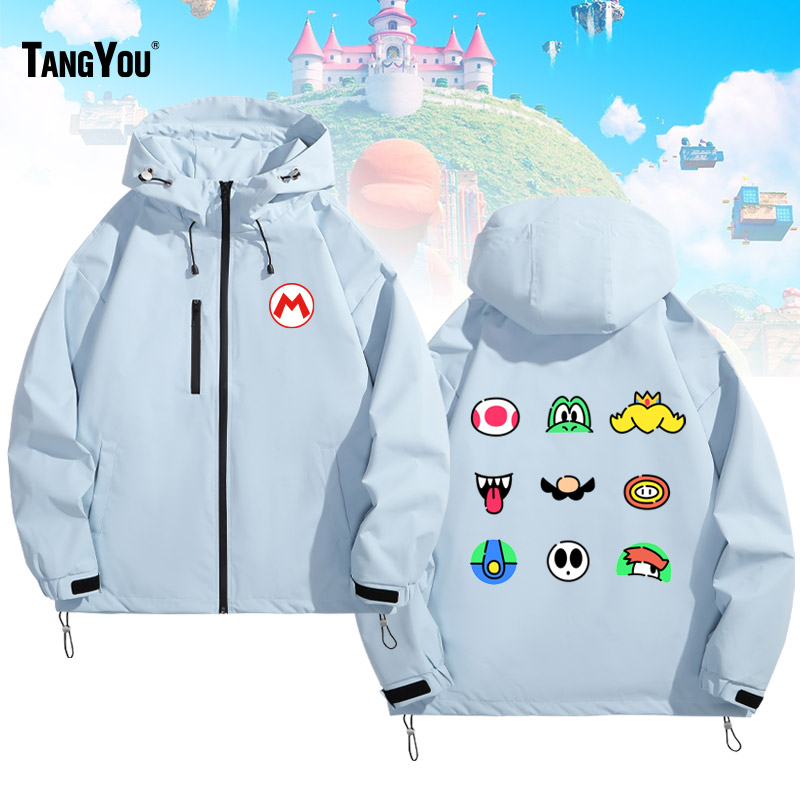 美式潮流卡通超级玛丽马里奥游戏周边印花夹克衫秋冬男女休闲外套