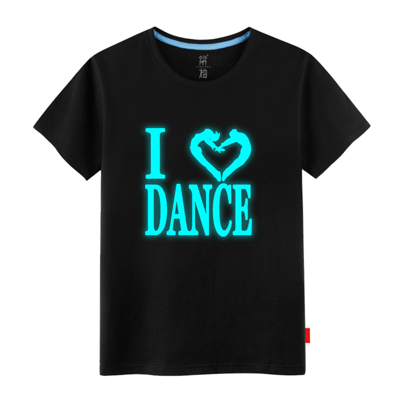 ILOVEDANCE嘻哈时尚短袖男女情侣T恤我爱跳舞潮流休闲夜光打底衫