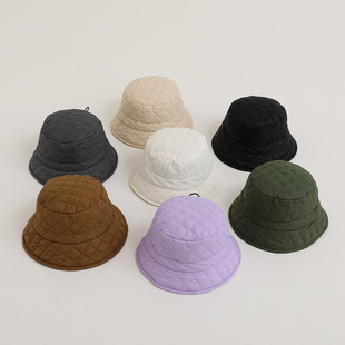 儿童帽子菱格夹棉渔夫帽男女宝宝秋冬季防寒保暖渔夫帽纯色盆帽潮