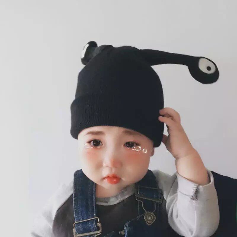秋冬儿童昆虫帽触角大眼睛卡通帽子针织毛线帽萌宝宝可爱搞怪帽潮