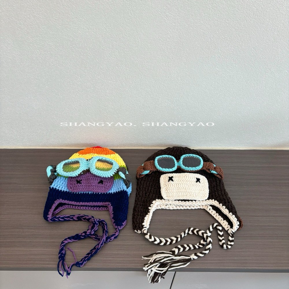 儿童针织飞行员帽2025新款亲子毛线帽护耳帽宝宝秋冬季帽子保暖帽