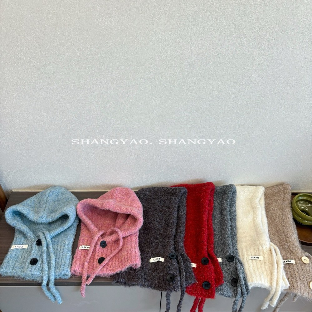 儿童帽子巴拉克拉法帽时尚圈圈纱男女宝宝保暖风雪帽针织围脖一体