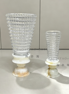 现代中古大理石水晶花瓶摆件餐厅桌面饰品售楼处样板间花瓶装饰品