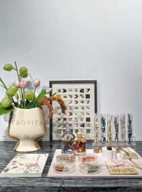 样板房女孩房书桌边柜手作植物精油标本主题摆件毛边花器香薰蜡烛