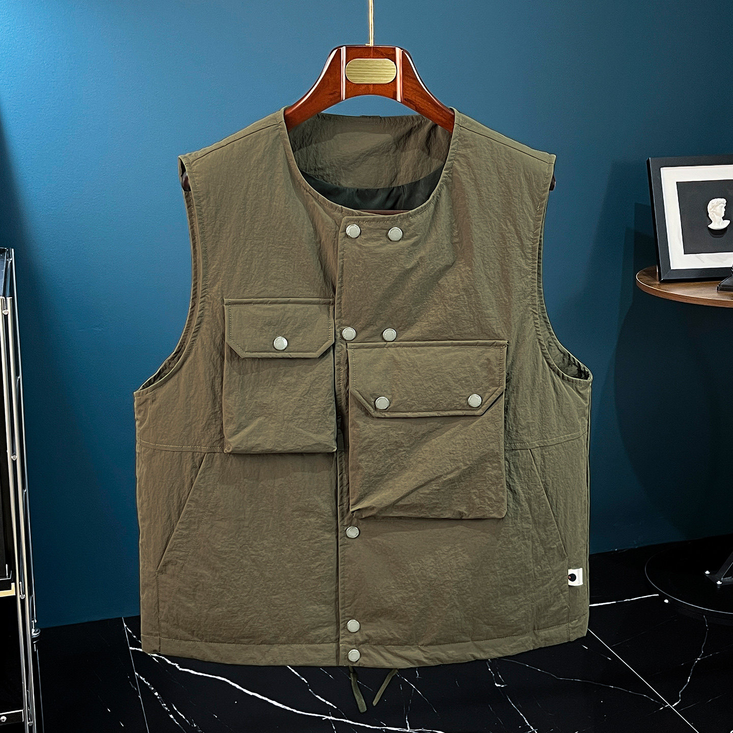 户外工装风多口袋羽绒马甲男宽松冬季保暖宽松无袖背心军绿色外套