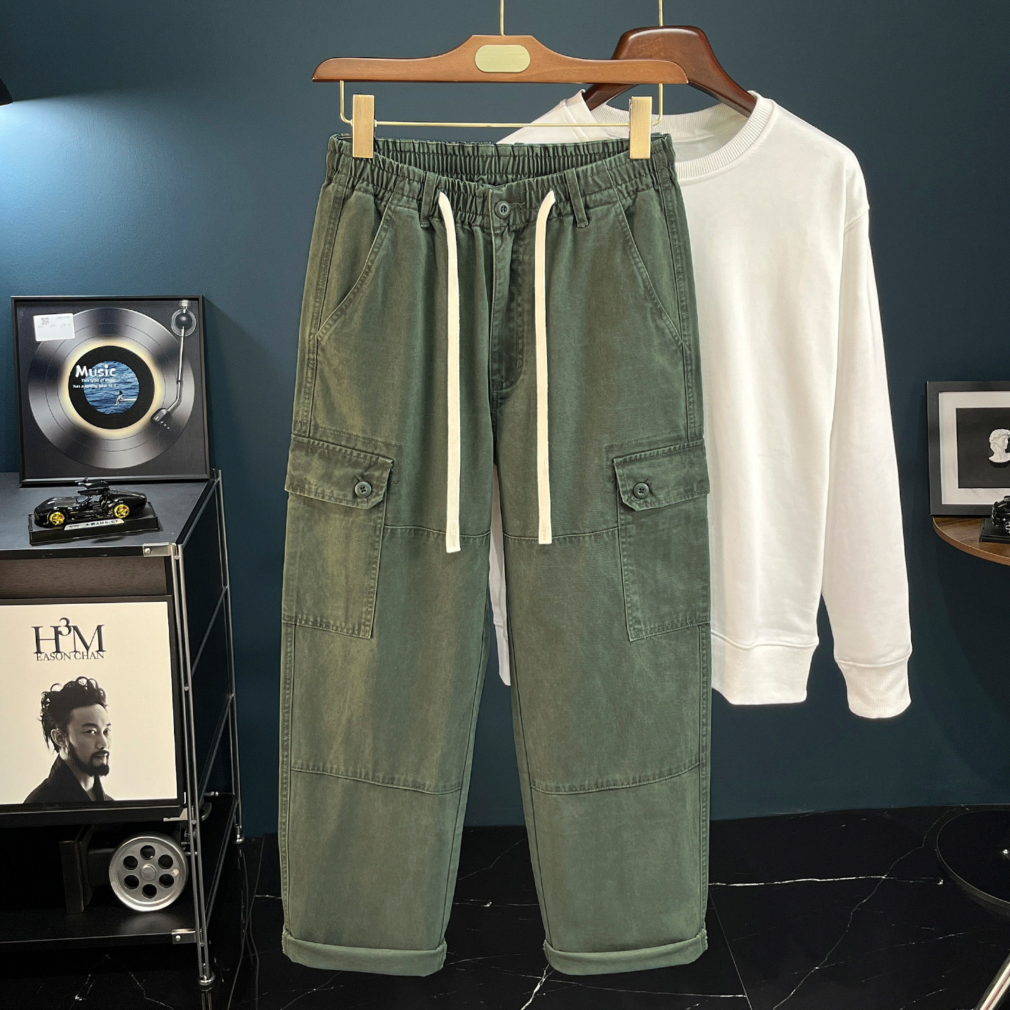 春季军绿色工装裤男宽松2026新款多口袋直筒休闲裤全棉潮牌长裤子,男装,休闲裤,淘宝优惠券,粉丝福利购,淘宝优惠卷