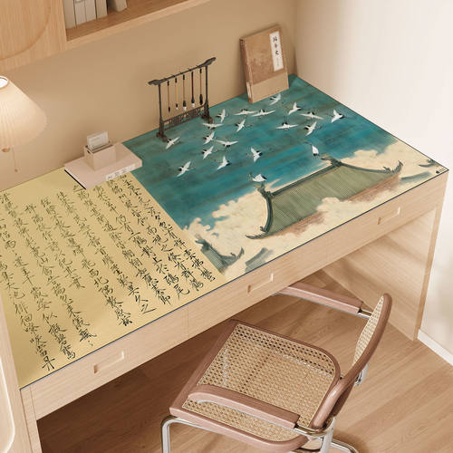 新中式书画桌垫防水防油免洗学习桌面保护垫2024新款国风专用桌布