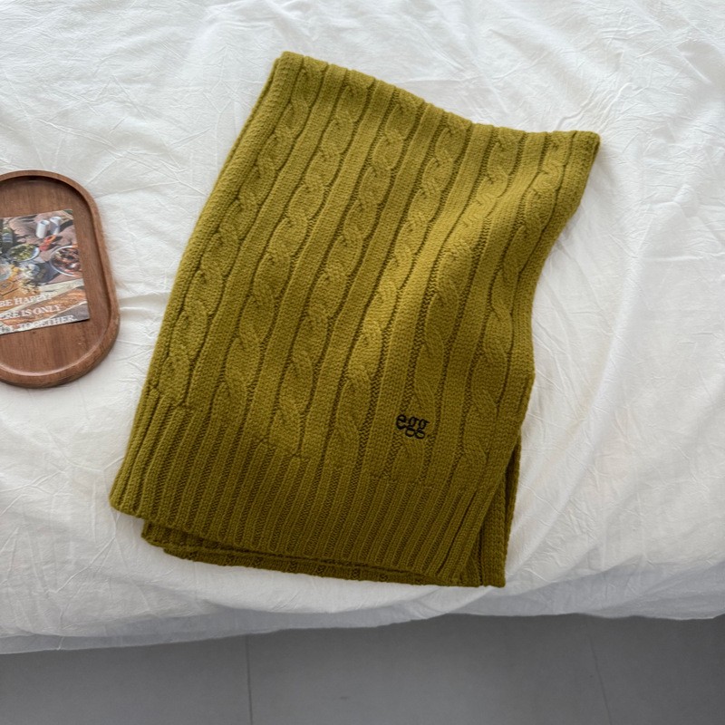 新款egg刺绣麻花编织纯色仿羊绒针织围巾冬季氛围感韩系ins女SD88