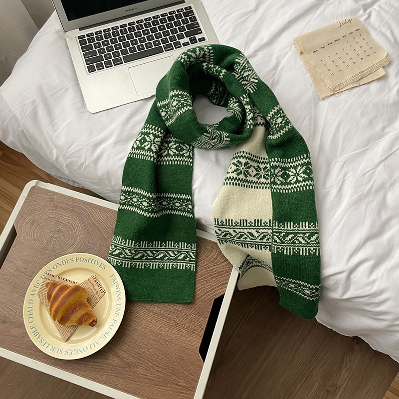 费尔岛风黑白双色提花围巾针织披肩围脖保暖秋冬新疆旅游氛围SD19